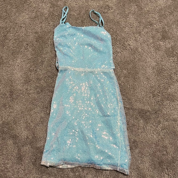 Dresses & Skirts - Icy Light Blue Shimmery Sequin Strappy Mini Dress